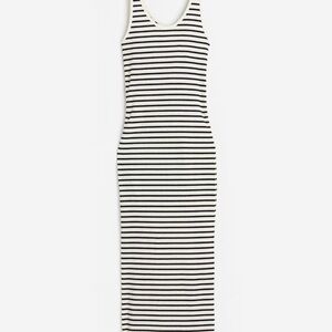 H&M Black & White Striped Ribbed Tank Maxi Dress